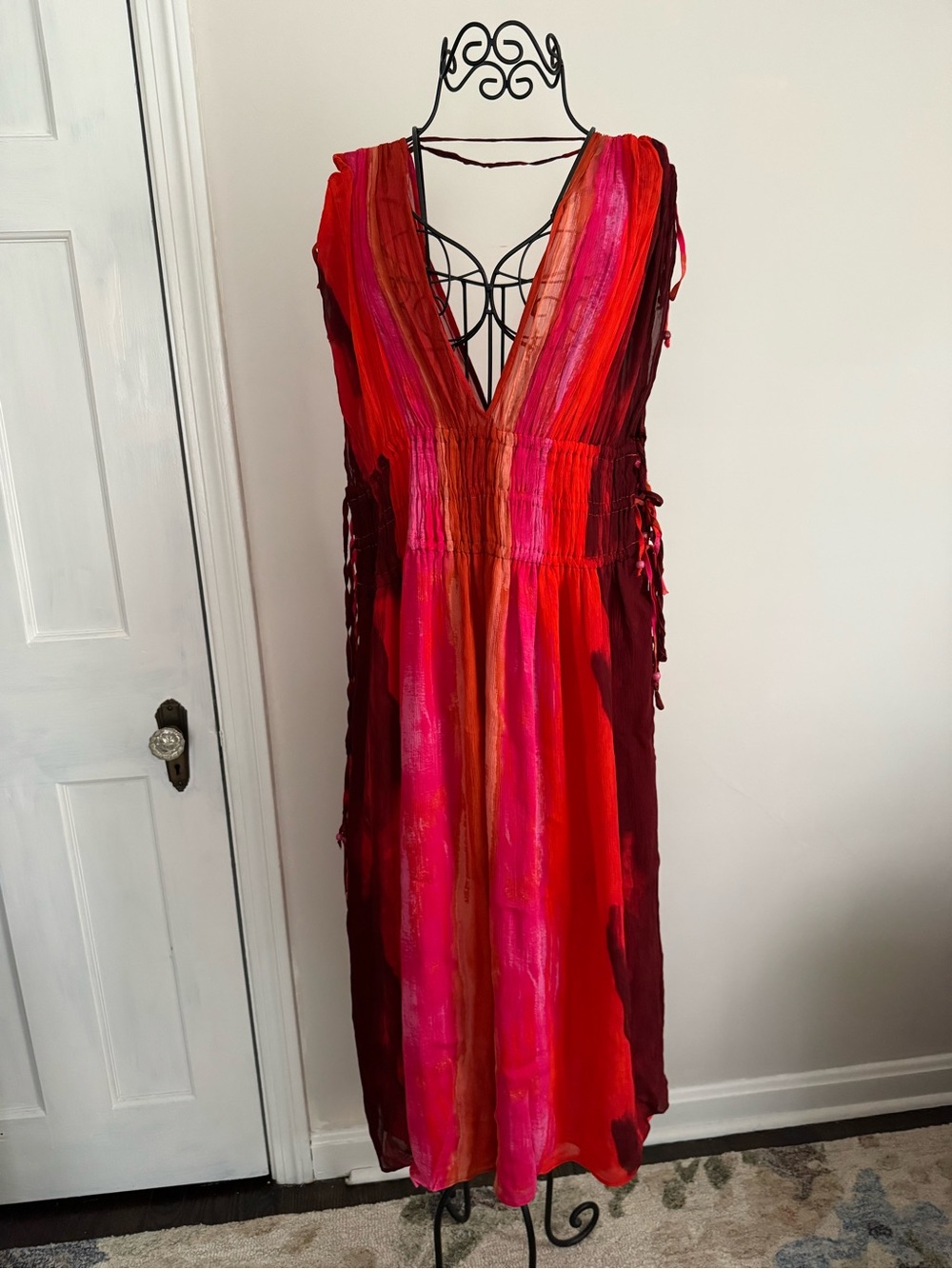 Zara Vibrant Multi-Red side cutout deep v Women’s Dress